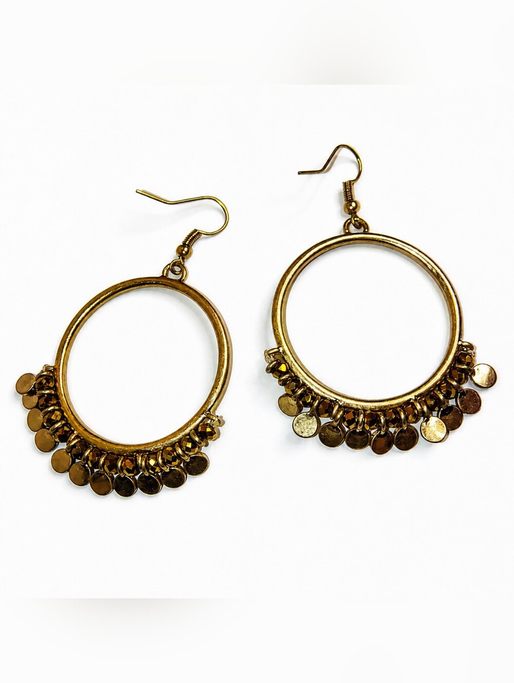 NWT 7 Charming Sisters Gold Tone Boho Coin Hoop Earrings 2.5" Statement Dangle - Picture 3 of 4